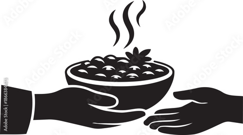 Silhouette of Hands Giving a Bowl of Food Representing Charity and Zakat