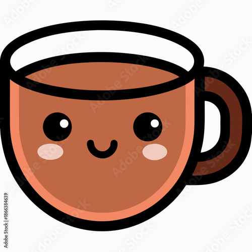 A happy kawaii cup of chai tea with a cheerful smile