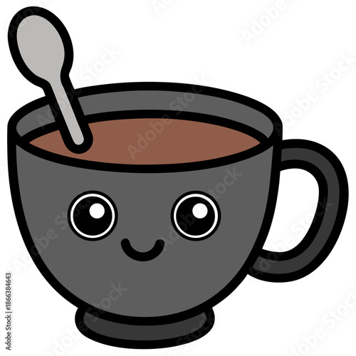 A happy kawaii cup of masala chai with spoon