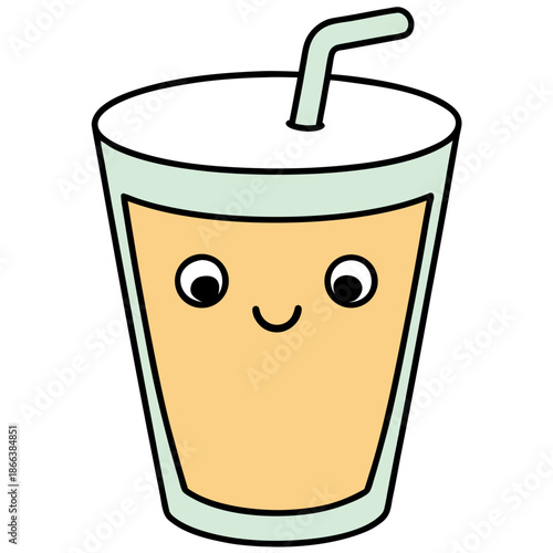 A smiling cup of lassi with a straw in minimalist vector style