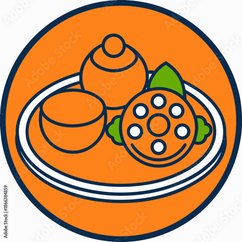 A Thali Set Depicted on a Plate with Vector Outline