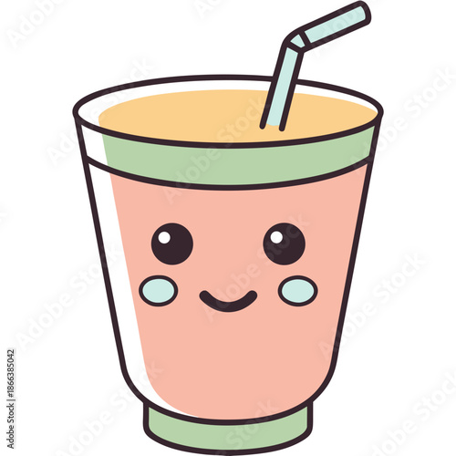 Cartoon Lassi Drink with a Happy Face and a Straw