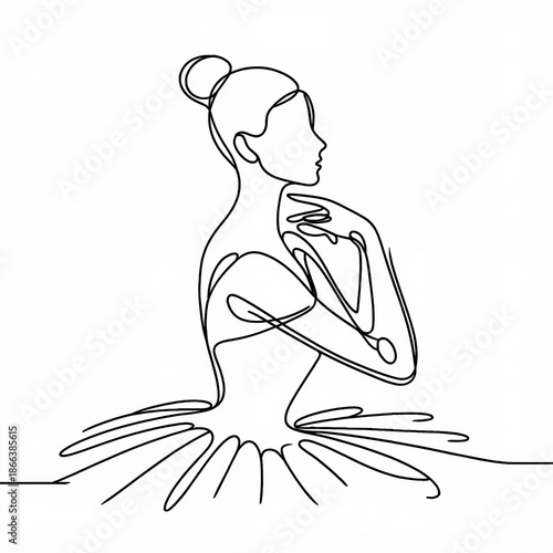 Elegant line drawing of a ballet dancer in profile pose  