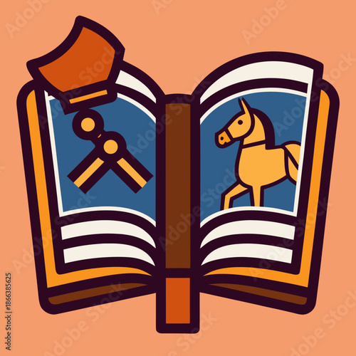 Stylized Polo Training Manual Showing a Horse and Equipment