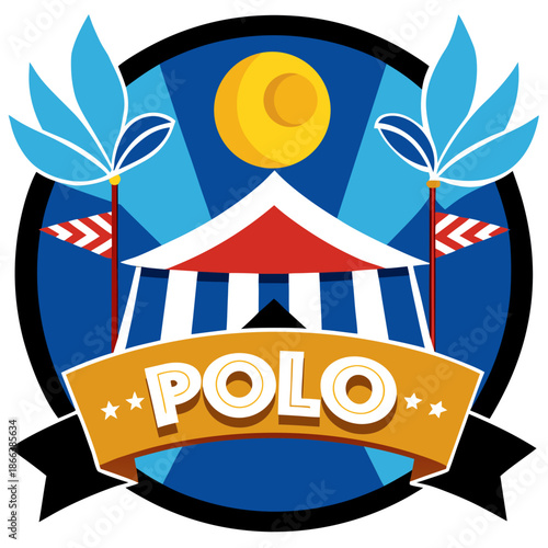 Stylized Polo Team Banner Logo With Circus Tent Elements