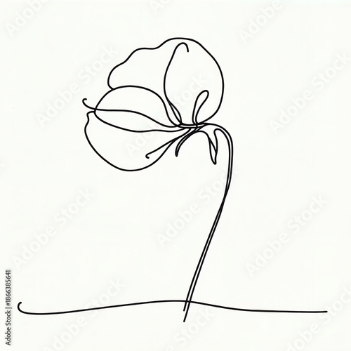 Minimalist line drawing of a flower on a blank background  