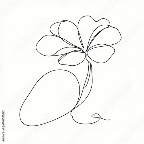 Simple line drawing of a flower with stem on white background  