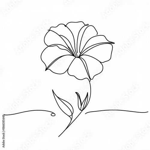 Simple line drawing of a flower with leaves and stem  