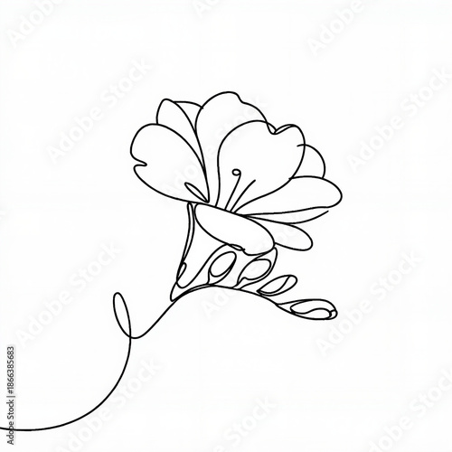 One line drawing of a flower with leaves in minimalist style  