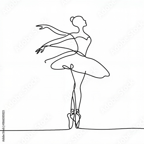 Elegant ballerina dancing in minimalist line art style  