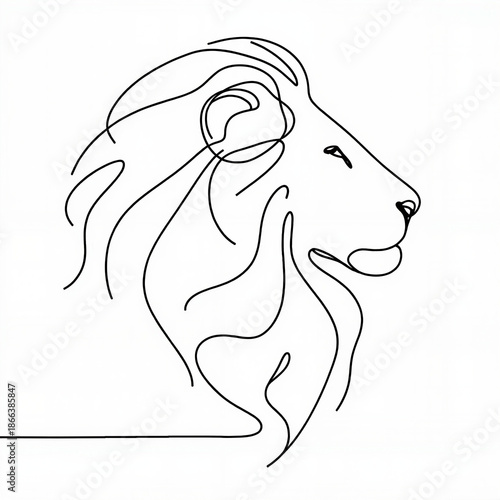 Minimalist line drawing of a lion's head on white background  