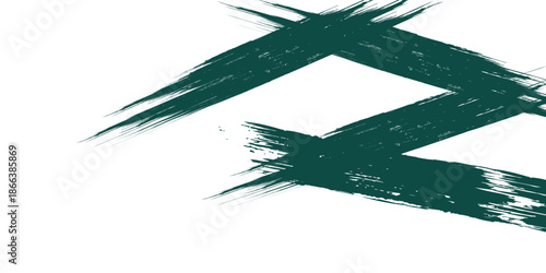 Hand drawn grainy green brush stroke with spray texture. Rough thick brush stroke texture. Grunge distress damaged old banner with zigzag bold line. Spray green trend paint effect vector background.