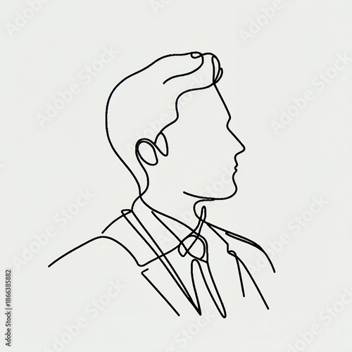 Minimalist line drawing of a man in a suit profile view  