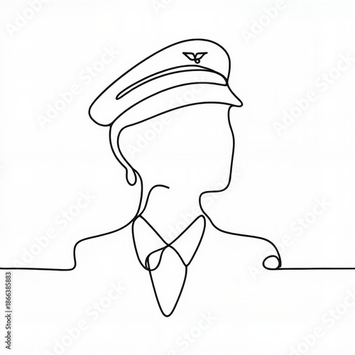Continuous line drawing of an airplane pilot in uniform  