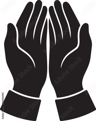 Praying Hands Silhouette in Islamic Dua Pose, Religious Faith and Spirituality Vector Icon