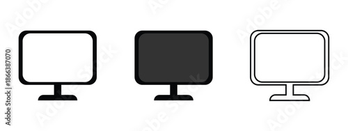 Computer Device Icons Set – Laptop, Monitor, Tablet, and Gadget Vector Illustration