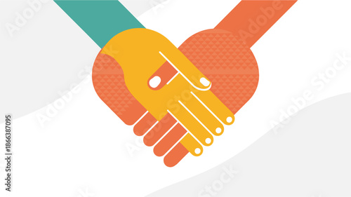 A vector graphic illustration of two hands shaking in a symbol of partnership and cooperation