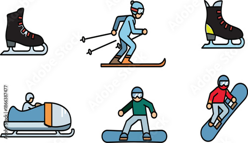 Winter Sports: A collection of various winter sports, each representing the excitement and thrill of snowy adventures, capturing the essence of cold weather activities.