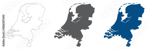 Netherlands map plain set. Map of Holland in high details blank set.
