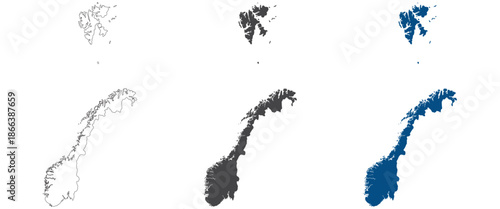 Norway map plain set. Map of Norway in blank set.