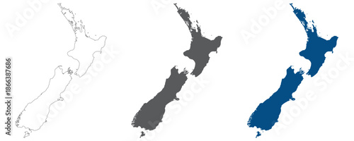 New Zealand map plain set. Map of New Zealand in blank set.