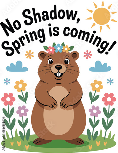 Spring groundhog with flowers