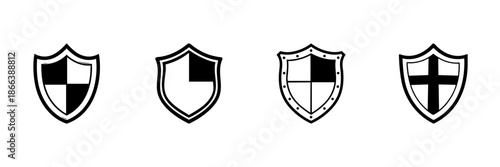 Shields Icon Set In Hand Drawn Style. Security, Protection, Defense Symbol Doodle Sketch Collection. Heraldic Emblem, Safety Assurance. Isolated Vector Illustration