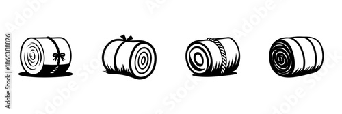 Hay Bales In Hand Drawn Style Set. Agricultural Harvest, Farming, Livestock Feed Doodle Sketch Collection. Rustic Farm Elements. Isolated Vector Illustration