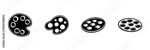 Artist Paint Palettes In Hand Drawn Style Set. Creative Tools For Painting, Art Supplies, Color Mixing Doodle Sketch Collection. Artistic Expression Elements. Isolated Vector Illustration