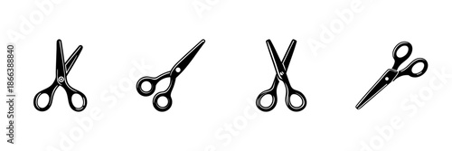 Scissors Icon Set In Hand Drawn Style. Cutting Tools, Crafting, And Sewing Doodle Sketch Collection. Versatile Design Elements. Isolated Vector Illustration
