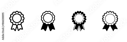 Award Ribbon Icons In Hand Drawn Style Set. Achievement, Recognition, Excellence Symbols Doodle Sketch Collection. Decorative Emblem Design. Isolated Vector Illustration