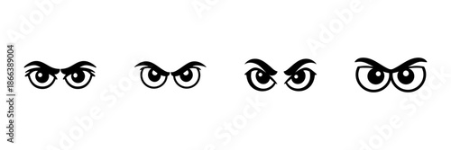 Angry Eyes Expression Icons In Hand Drawn Style Set. Emotion, Intensity, And Focus Doodle Sketch Collection. Facial Expression Variations. Isolated Vector Illustration
