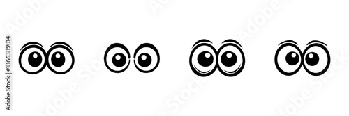 Cartoon Eyes Expressions In Hand Drawn Style Set. Playful And Curious Eye Designs Doodle Sketch Collection. Emoticon And Emoji Creation. Isolated Vector Illustration