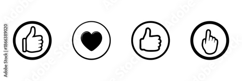Thumbs Up, Heart, And Hand Icons In Hand Drawn Style Set. Social Media Interaction, Approval, And Engagement Doodle Sketch Collection. Communication Symbols. Isolated Vector Illustration
