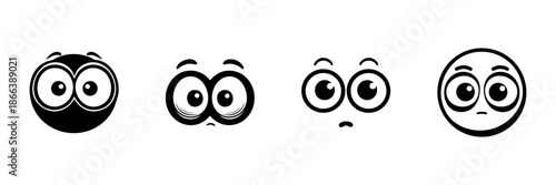 Cartoon Eyes Expressions In Hand Drawn Style Set. Emotional Reactions, Surprise, Curiosity, Confusion Doodle Sketch Collection. Facial Expression Variations. Isolated Vector Illustration