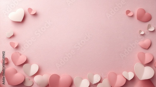 Pink and white background with a heart shaped border. Valentines day.