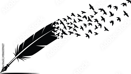 Feather turning into flock of birds symbolizing freedom and writing
