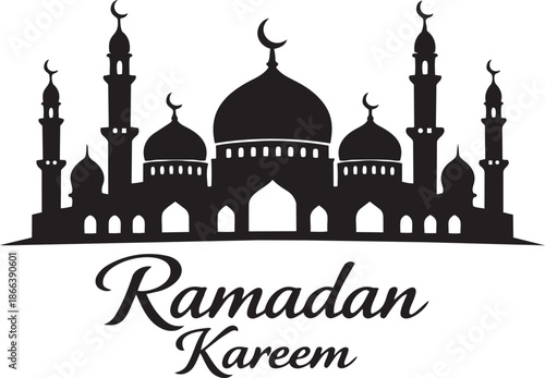 Wallpaper Mural Mosque Skyline Silhouette with Ramadan Kareem Greeting Text for Eid and Islamic Festivals Torontodigital.ca