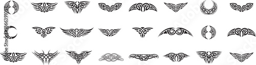 Collection of various  tribal tattoo designs silhouette, Celtic Knotwork, Celtic Trinity Knot Tattoo, tattoo concept, different shapes of tattoo vector illustration. 