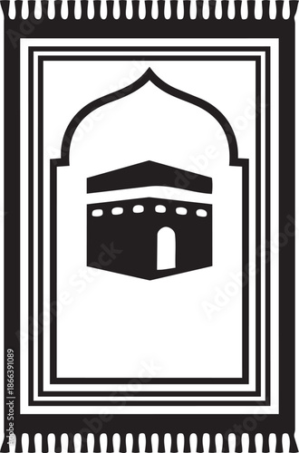 Islamic Prayer Rug or Sajadah Icon with Kaaba Silhouette for Muslim Worship and Pilgrimage