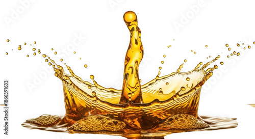 Golden liquid splash isolated on transparent background isolated on white background