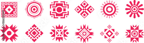 Geometric Tribal Aztec Native American Inspired various  silhouette collection vector Illustrations set for  banner, post card, invitation, flyer. 