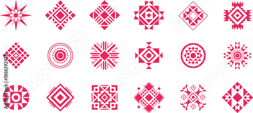 Geometric Tribal Aztec Native American Inspired various  silhouette collection vector Illustrations set for  banner, post card, invitation, flyer. 