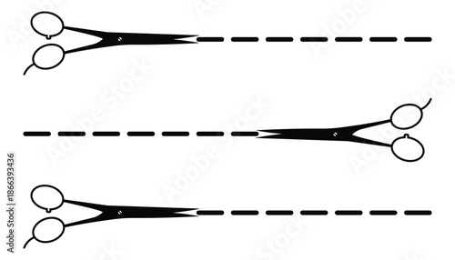 Set of Scissors Icons with Cut Lines – Vector Silhouettes for Craft, Office, and Salon