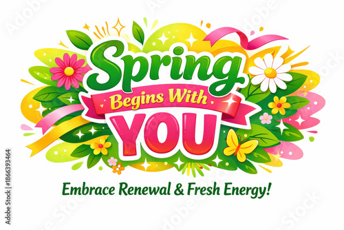 Spring Renewal Banner. Modern holiday banner with short greeting slogan, vibrant spring lifestyle promo banner welcoming personal