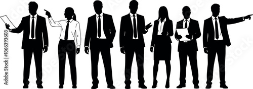 Professional Business Team Silhouettes in Formal Suits Representing Corporate Leadership Diversity Success Management and Collaborative Growth in a Modern Office Environment.
