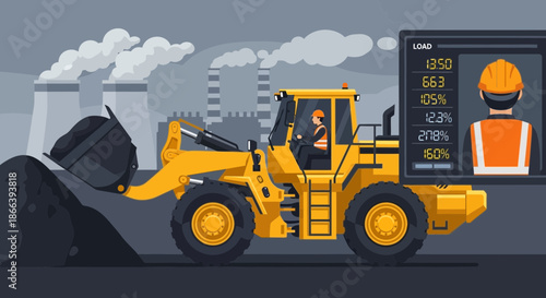 Illustration of a Front Loader at a Coal Power Plant.