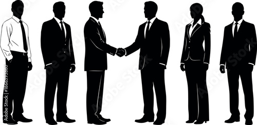 Professional Business Team Silhouettes Shaking Hands for Corporate Partnership Success Career Networking and Diversity in Modern Office Workplace Environment Illustration