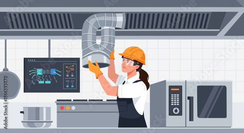 Kitchen Ventilation System Maintenance by Technician.