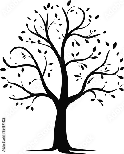Original tree icon drawn in monochrome vector art, smooth curves, balanced proportions, solid fill, stock-ready illustration 2